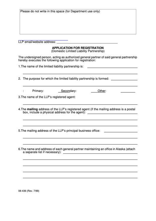 Fillable Form 08-436 - Application For Registration Printable pdf