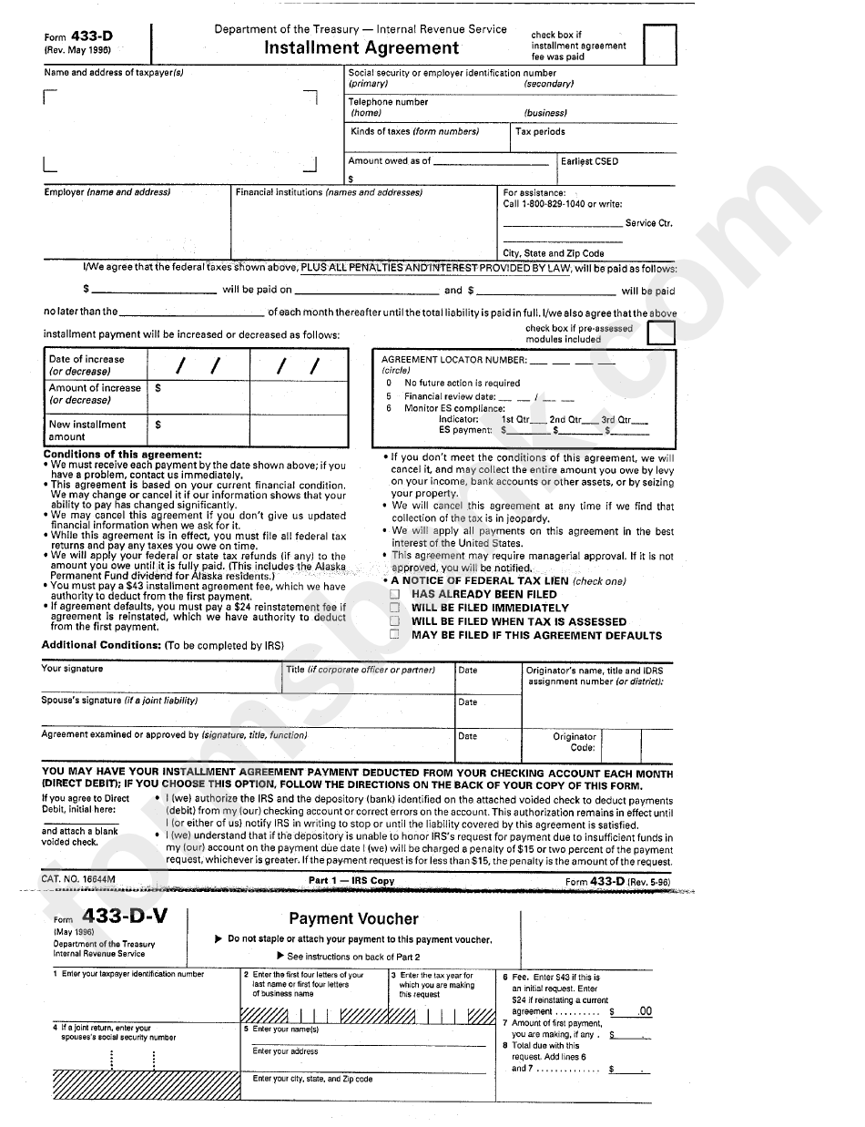 Form 433-D - Installment Agreement - Department Of Treasury