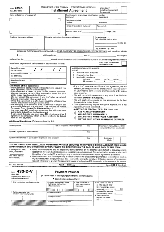 Form 433-D - Installment Agreement - Department Of Treasury Printable pdf