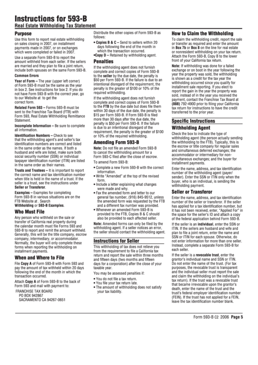 Instructions For 593-B - Real Estate Withholding Tax Statement Printable pdf