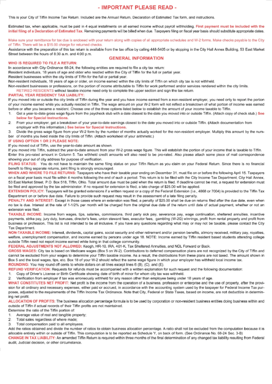 Instructions For Preparing Tiffin City Tax Reterns printable pdf