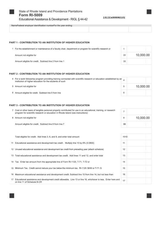 Form Ri-5009 - Educational Assistance And Development Tax Credit Printable pdf