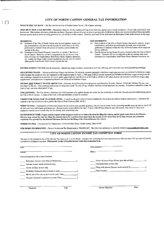 City Of North Canton Income Tax Exemption Form Printable pdf