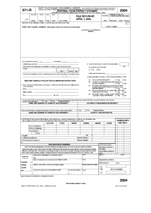 Form 571-R - Apartment House Property Statement Form 2004 Printable pdf