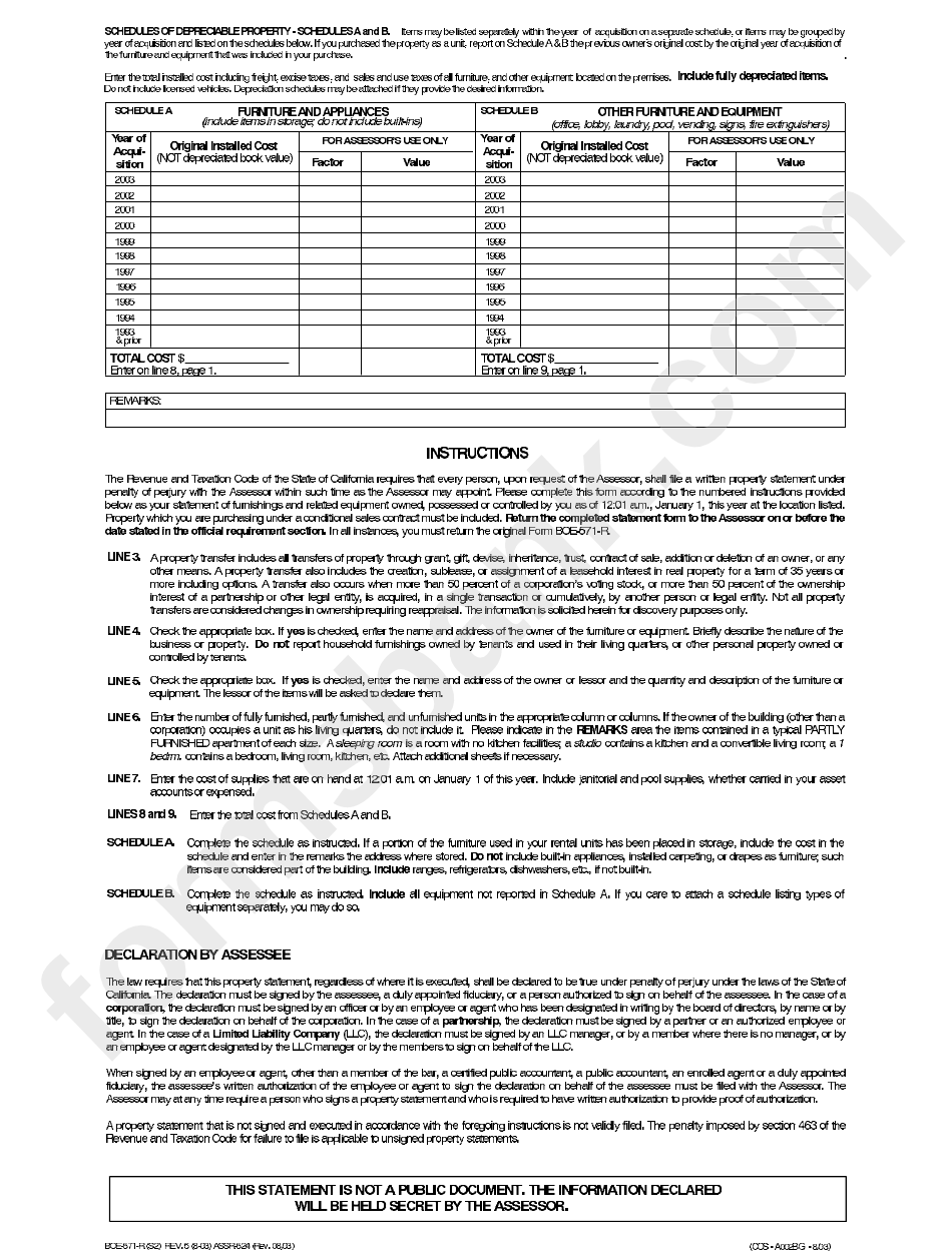 Form 571-R - Apartment House Property Statement Form 2004
