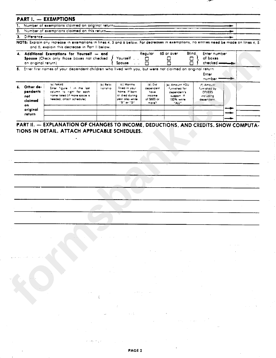 Form H-1040x - Amdended Individual Return - City Of Hamtramck