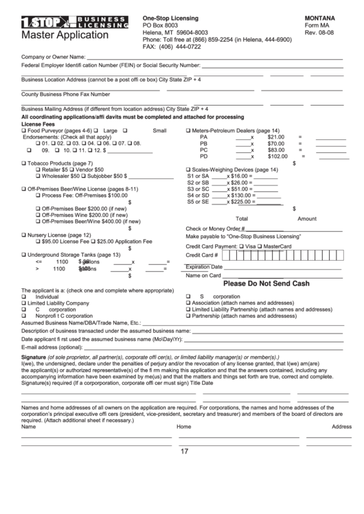 Form Ma - Master Application - Montana - 2008 Printable pdf