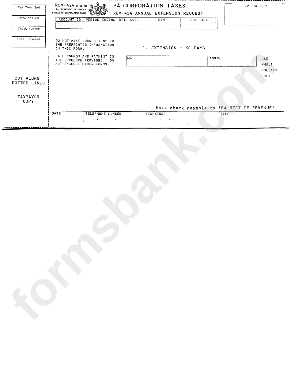 Form Rev-424 - Corporation Taxes - Annual Extension Request