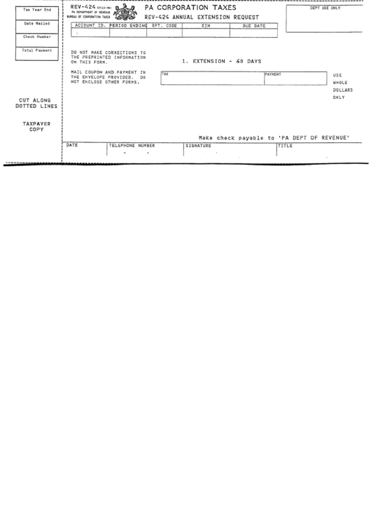 Form Rev-424 - Corporation Taxes - Annual Extension Request Printable pdf