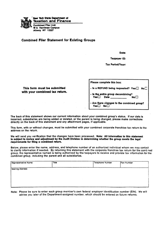 Form Ct-50 - Combined Filer Statement For Existing Groups Printable pdf