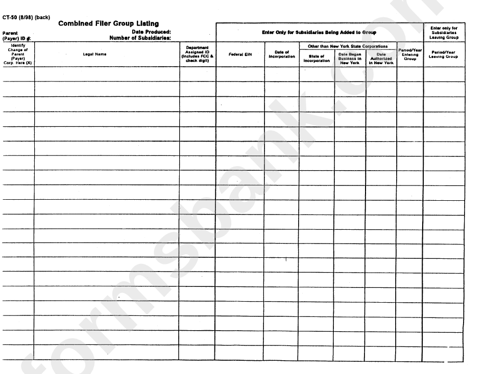 Form Ct-50 - Combined Filer Statement For Existing Groups