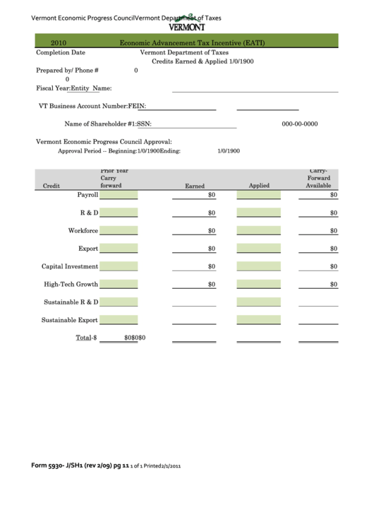 Form 5930 - Economic Advancement Tax Incentive - 2010 Printable pdf