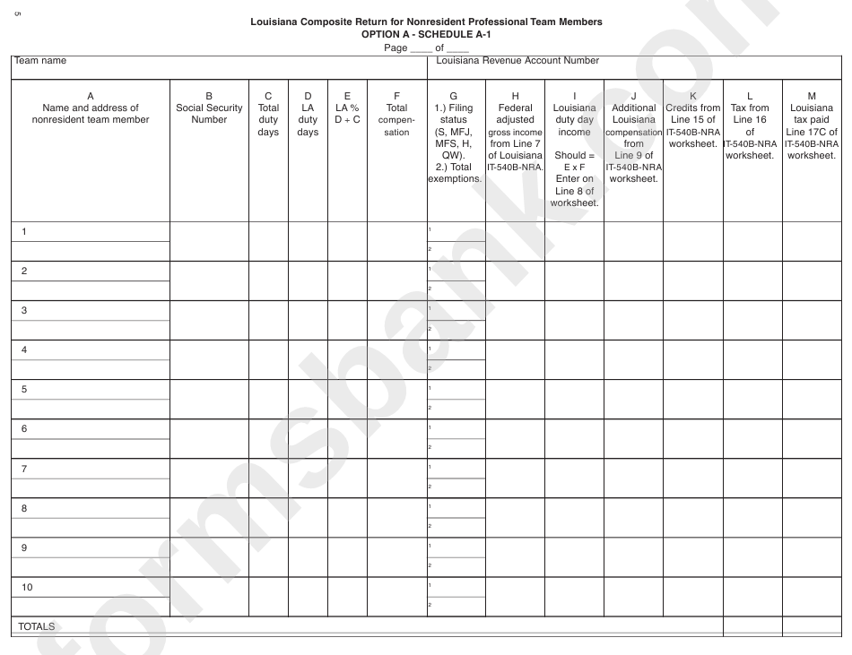 Form It-540b-Nra - Louisiana Nonresident Professional Athlete Team Composite Income Tax Return