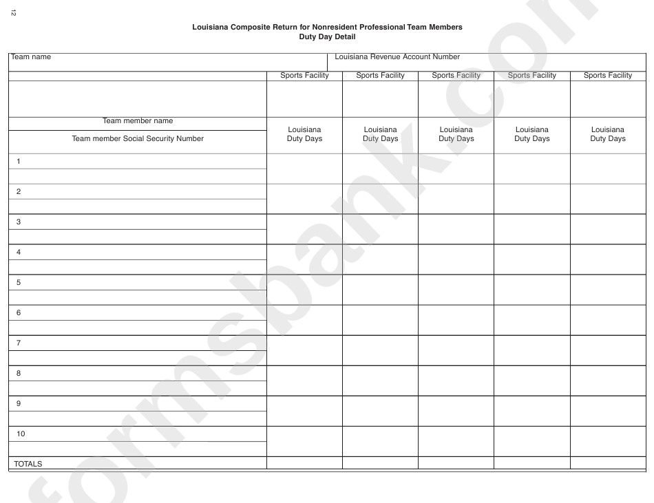 Form It-540b-Nra - Louisiana Nonresident Professional Athlete Team Composite Income Tax Return