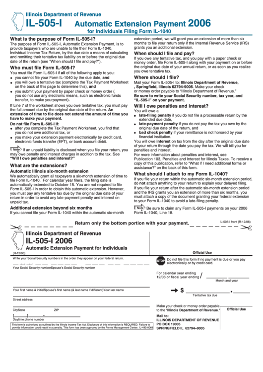 Form Il-505-I - Automatic Extension Payment For Individuals - 2006 Printable pdf