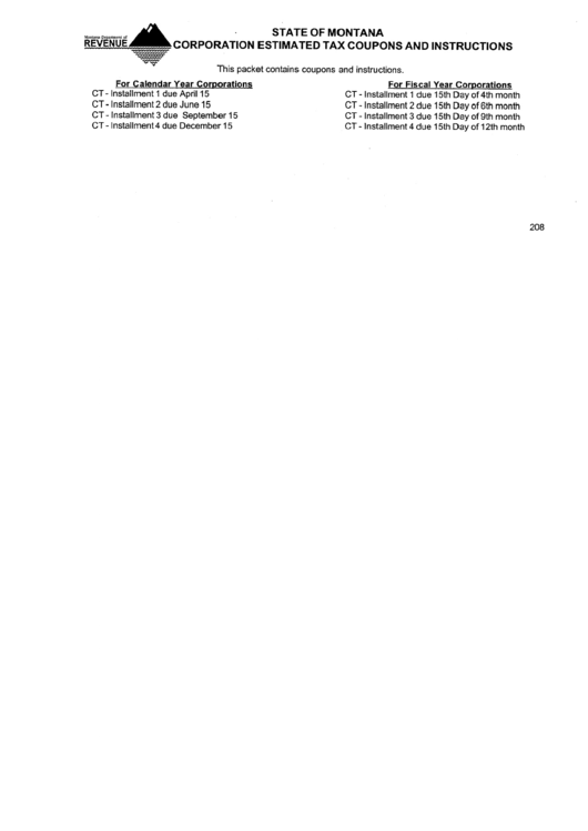 Form Ct - Montana Declaration Of Estimated Tax For Corporations Printable pdf
