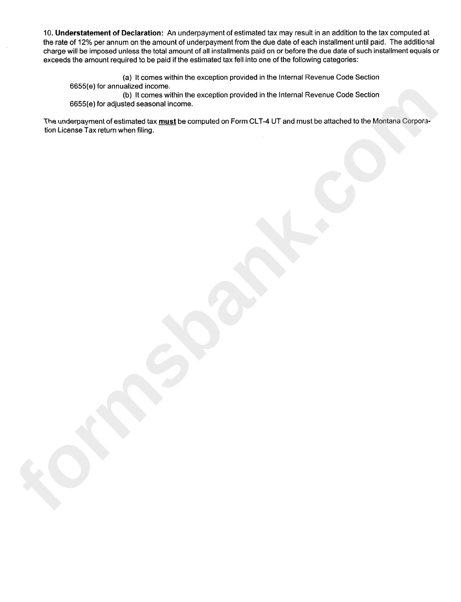 Form Ct - Montana Declaration Of Estimated Tax For Corporations