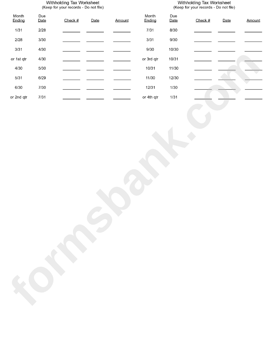 Withholding Tax Worksheet Form