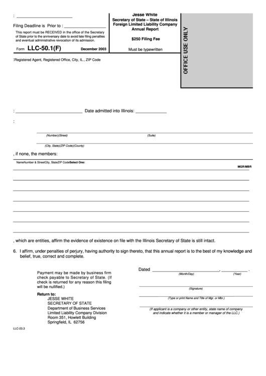 Fillable Form Llc-50.1(F) - Foreign Limited Liability Company Annual Report Printable pdf