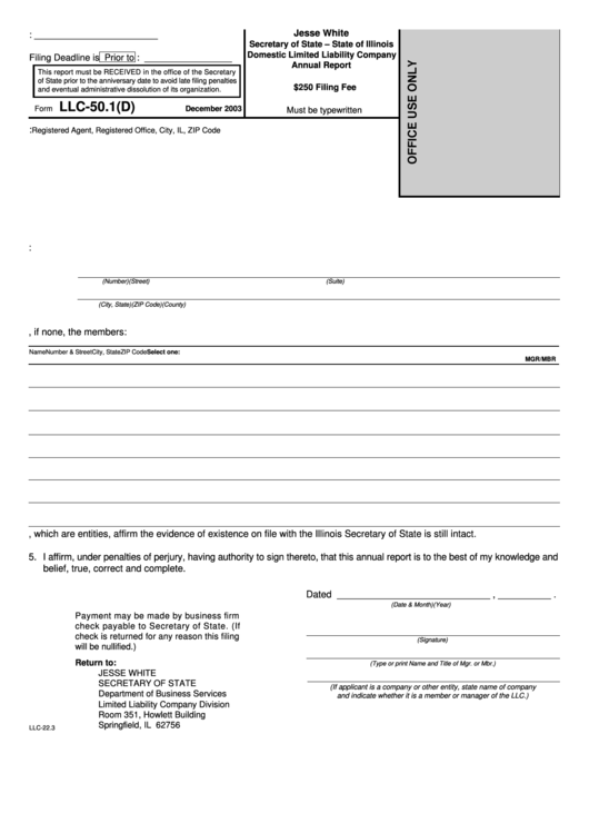 Fillable Form Llc-50.1(D) -Annual Report - 2003 Printable pdf