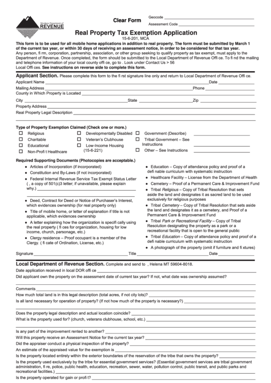 Fillable Form Ab-30r - Real Property Tax Exemption Application Printable pdf