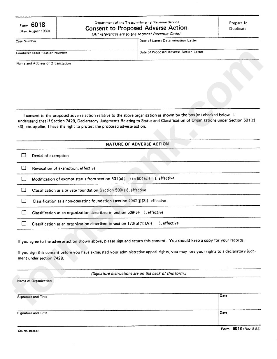 Form 6018 - Consent To Proposed Adverse Action