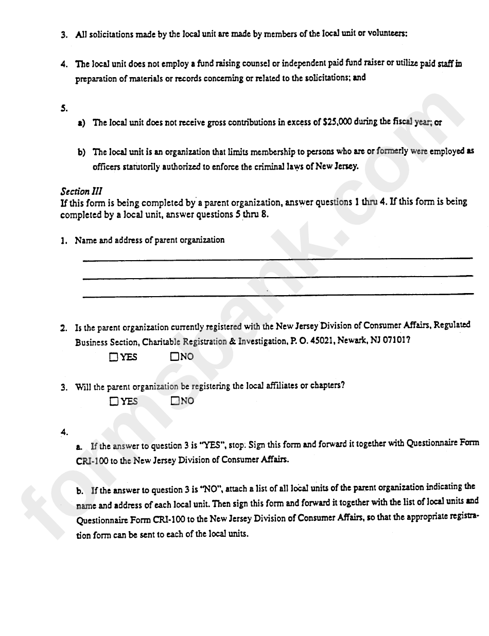Form Cri-100c - Supplementary Questionnaire - Parent Organization/local Unit