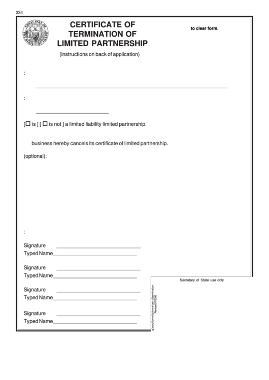 Fillable Certificate Of Termination Of Limited Partnership Printable pdf