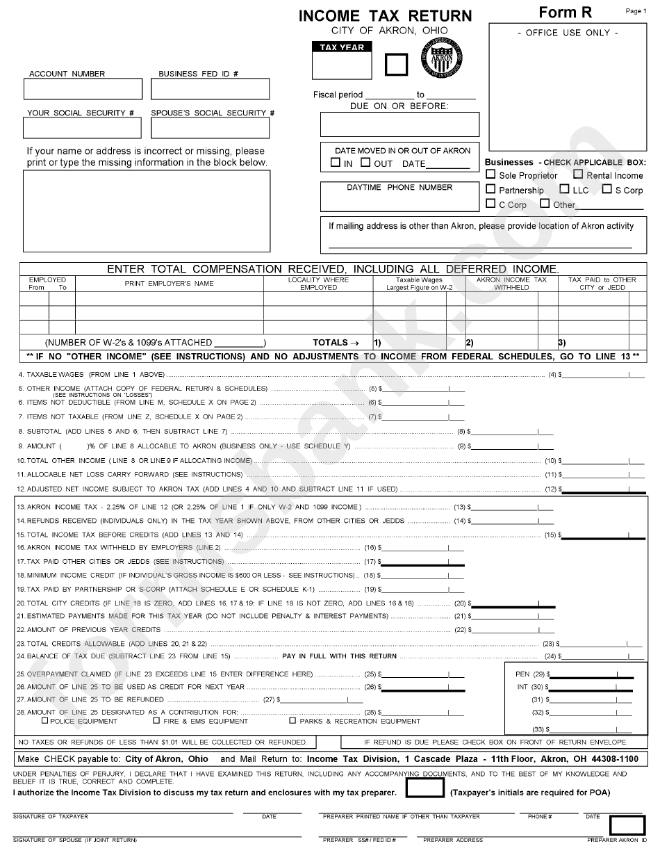 form-r-income-tax-return-city-of-akron-ohio-printable-pdf-download
