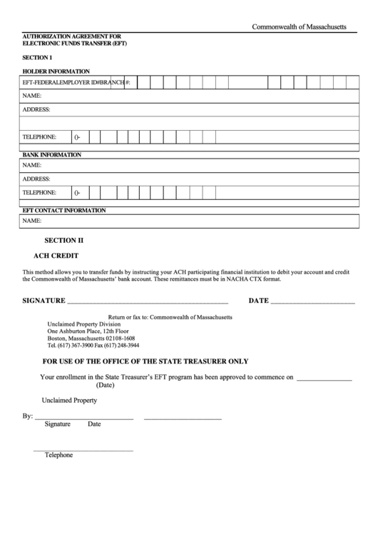 Authorization Agreement For Electronic Funds Transfer (Eft) Form Printable pdf