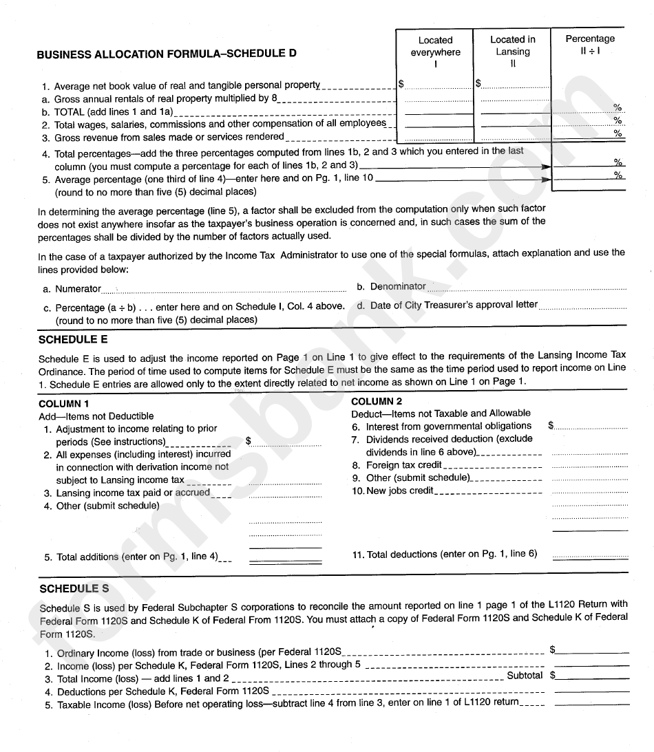 Form L-1120 - City Of Lansing Income Tax Corporation Return