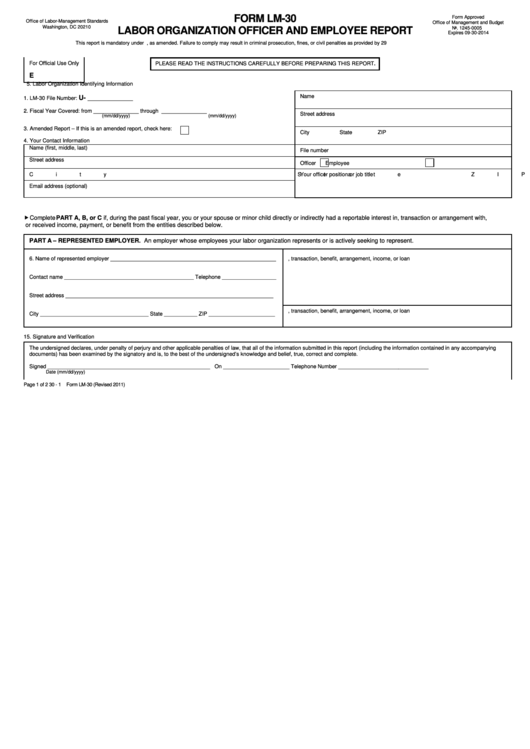 Form Lm-30 - Labor Organization Officer And Employee Report Printable pdf