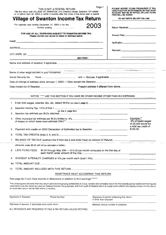 Village Of Swanton Tax Return 2003 printable pdf download