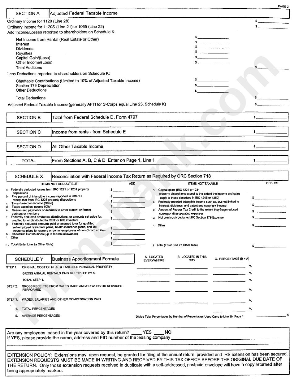 Form Br - Income Tax Return - City Of Forest Park, Ohio