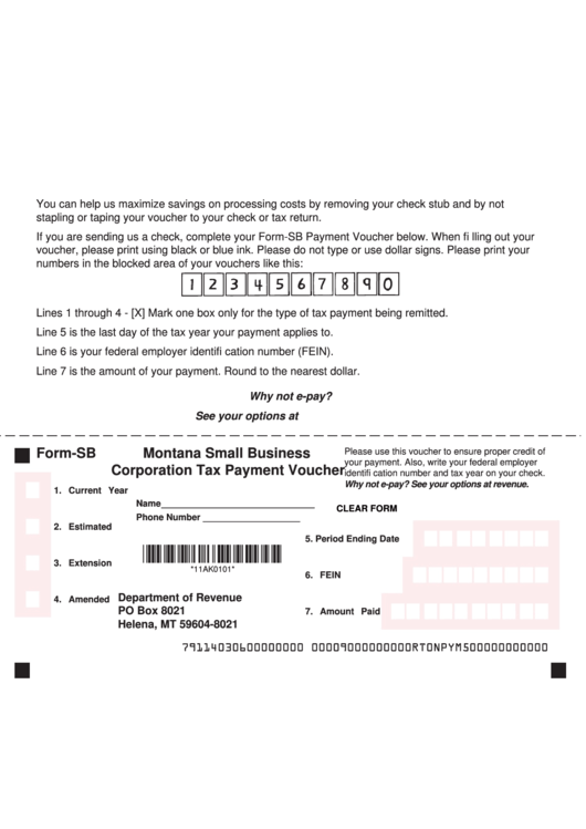 Fillable Form-Sb - Montana Small Business Corporation Tax Payment Voucher Printable pdf