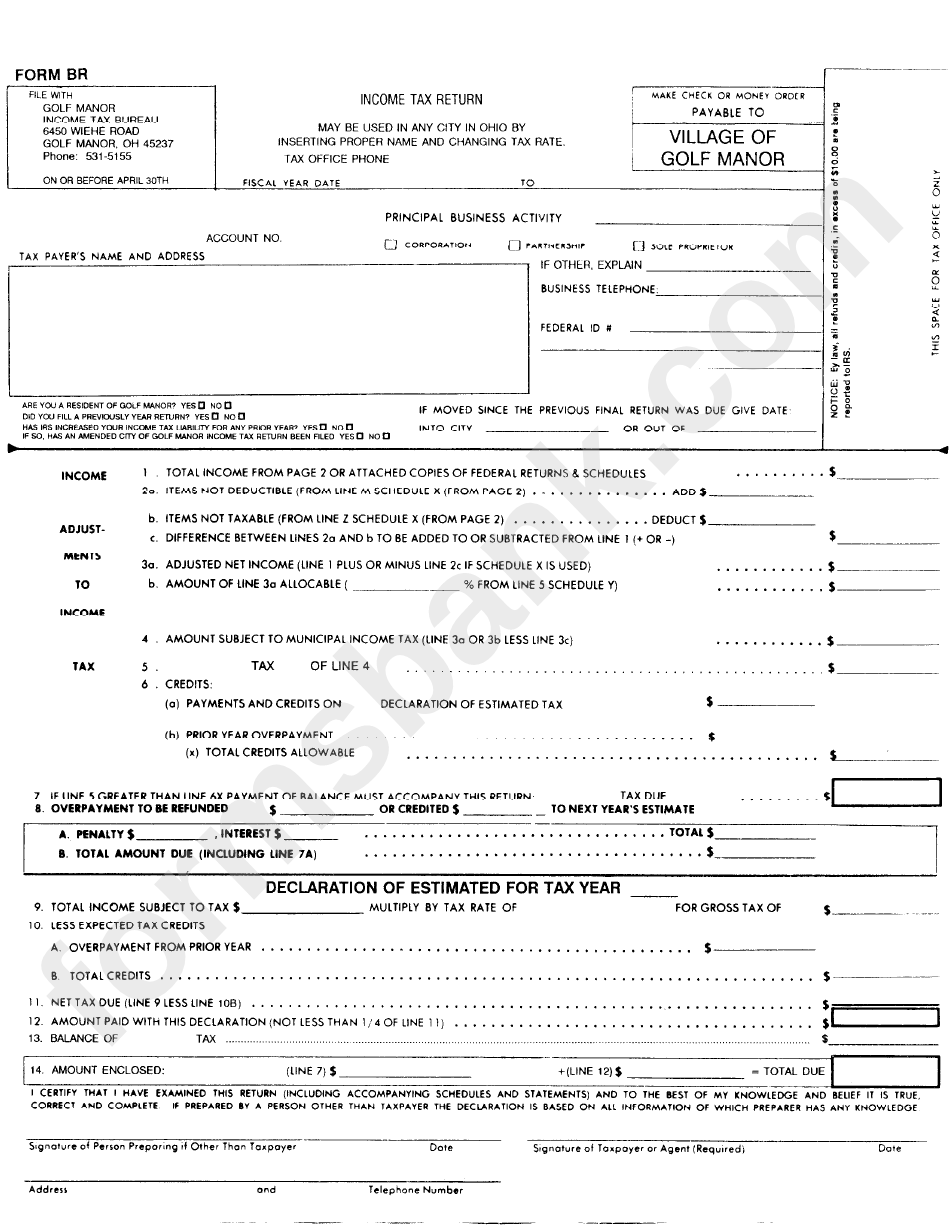 Form Br Tax Return printable pdf download