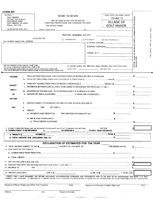 Form Br - Income Tax Return Printable pdf
