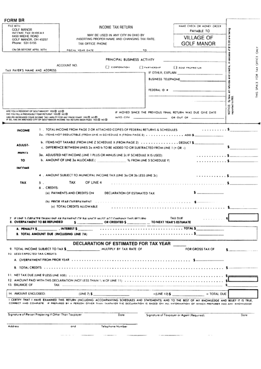 Form Br - Income Tax Return printable pdf download