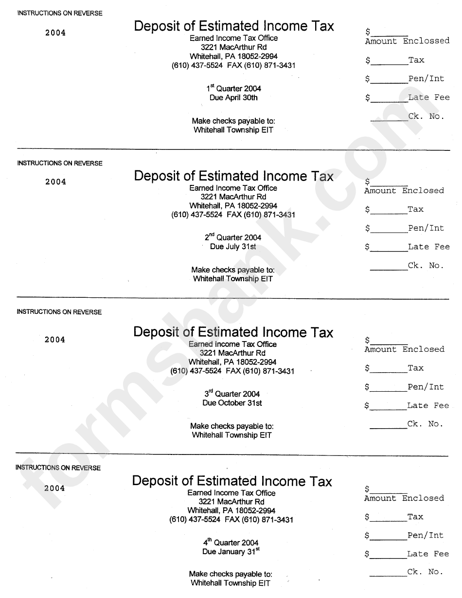 Deposit Of Estimated Income Tax Form 2004