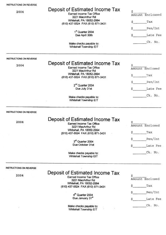 Deposit Of Estimated Income Tax Form 2004 Printable pdf