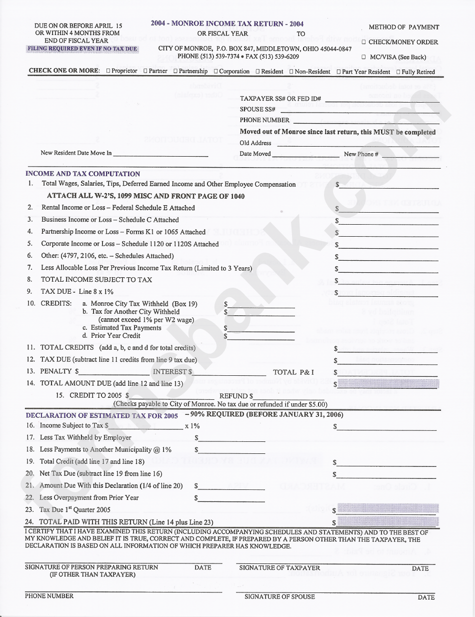 2004 Monroe Tax Return Form Ohio printable pdf download