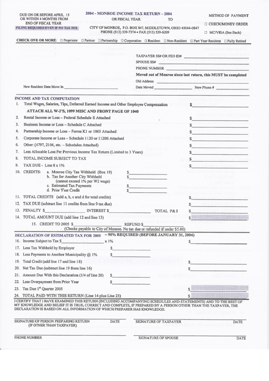 2004 Monroe Tax Return Form Ohio printable pdf download