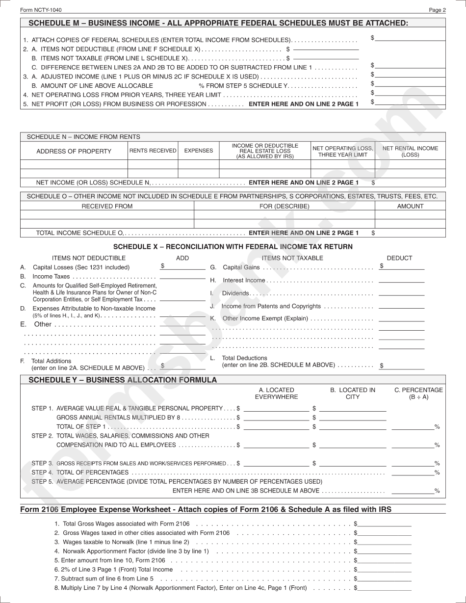 Form Ncty-1040 - Declaration Of Estimated Tax - City Of Norwalk - 2010