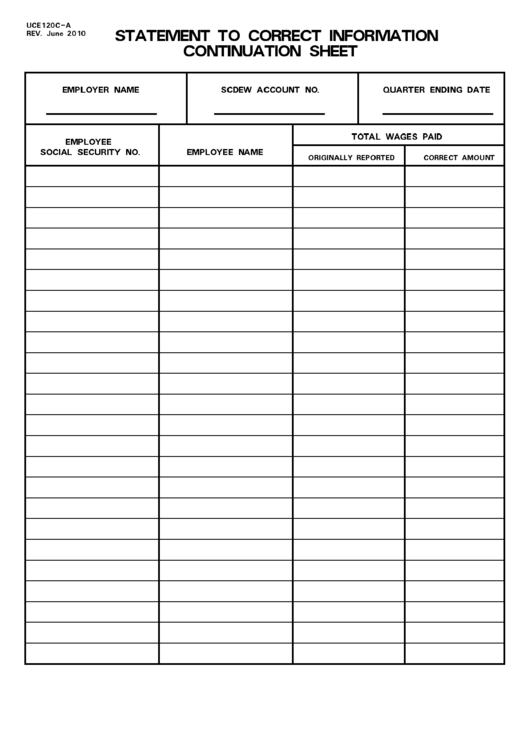 Form Uce120c-A - Statement To Correct Information Continuation Sheet Printable pdf