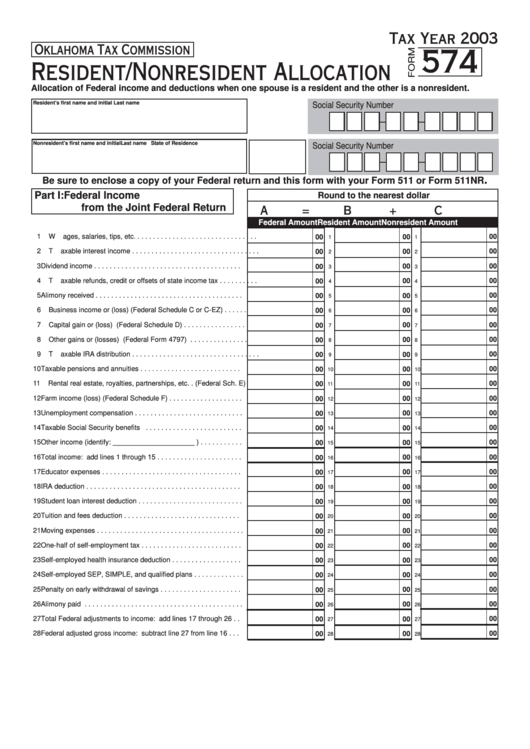 Form 574 Residentnonresident Allocation 2003 Printable Pdf Download 6105