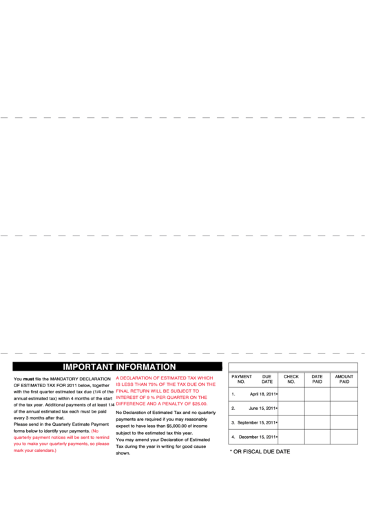 Quarterly Corporate Estimate Payment Coupon - City Of Canton - 2011 ...