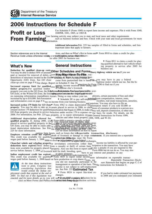 Instructions For Schedule F - Profit Or Loss From Farming Form 2006 Printable pdf