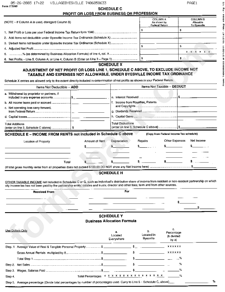 Form It1040 - Byesville Income Tax Return 2003