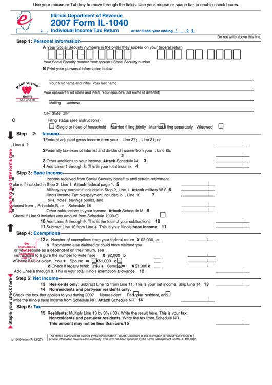 Fillable Form Il 1040 Individual Income Tax Return 2006 Printable ...