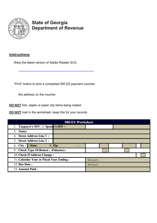 Fillable Form 500 Es - Estimated Tax For Individuals And Fiducaries - 2009 Printable pdf